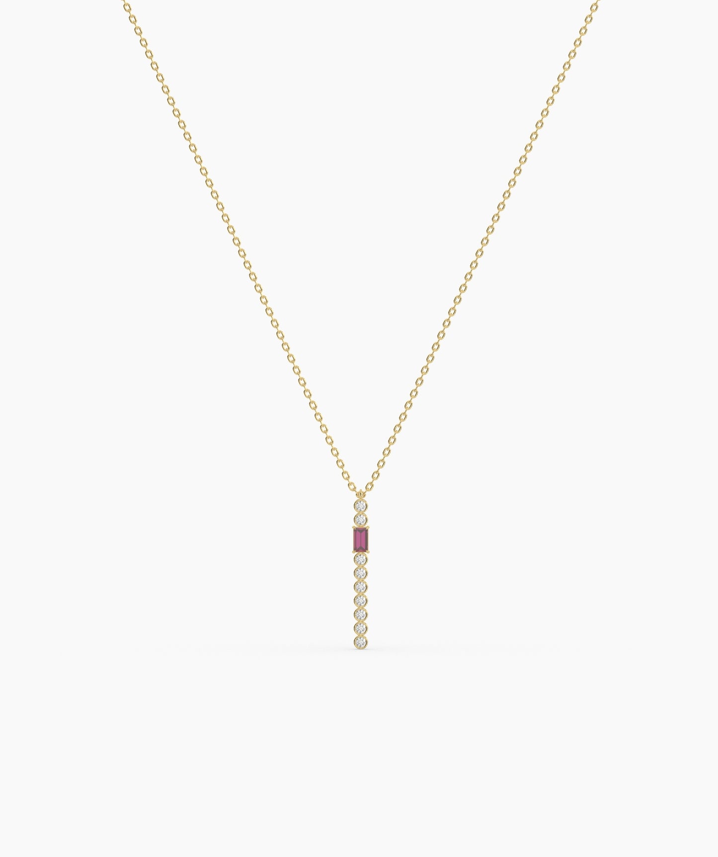 Baguette and Bezel Vertical Bar Drop Necklace