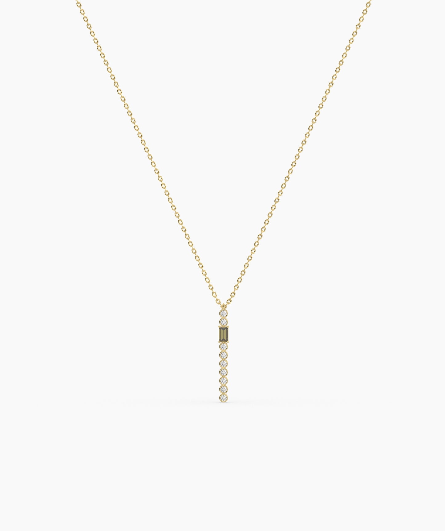 Baguette and Bezel Vertical Bar Drop Necklace