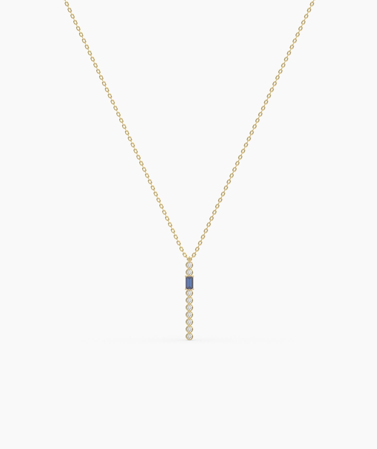 Baguette and Bezel Vertical Bar Drop Necklace