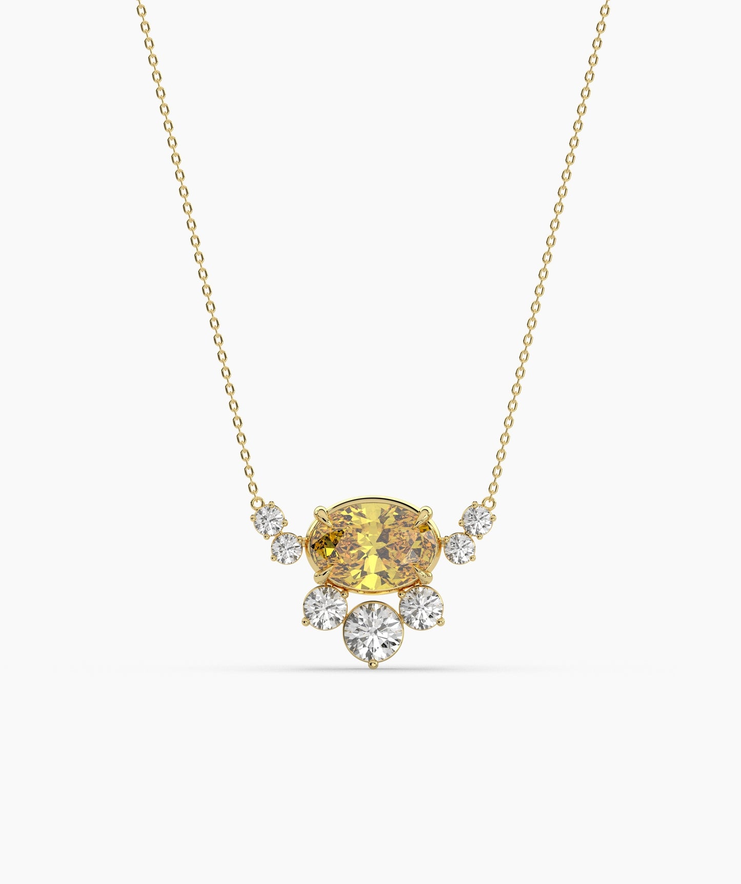 Oval Green Gemstone & Diamond Sunburst Pendant Necklace