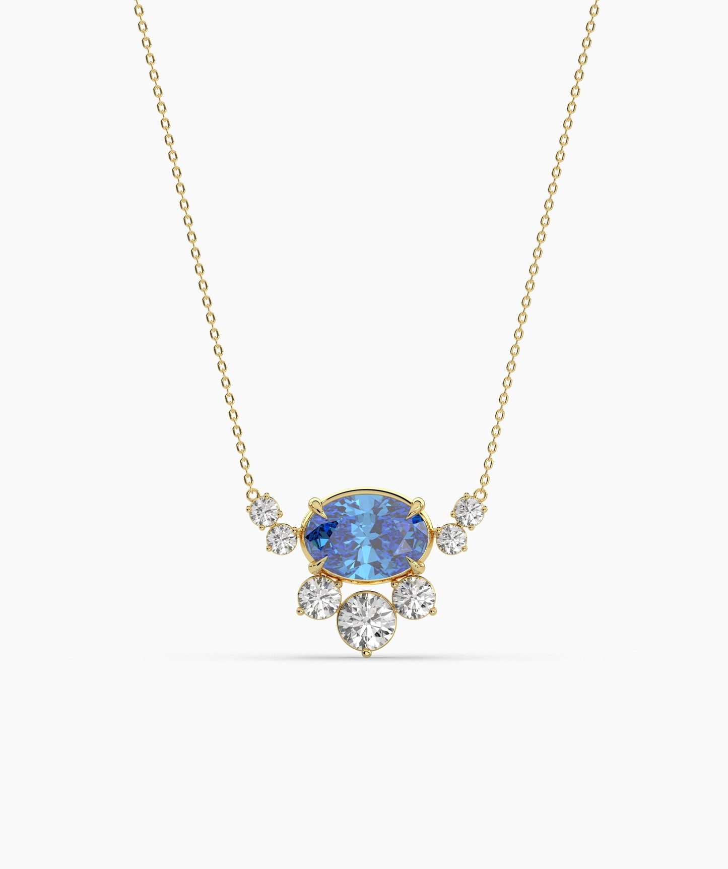 Oval Green Gemstone & Diamond Sunburst Pendant Necklace