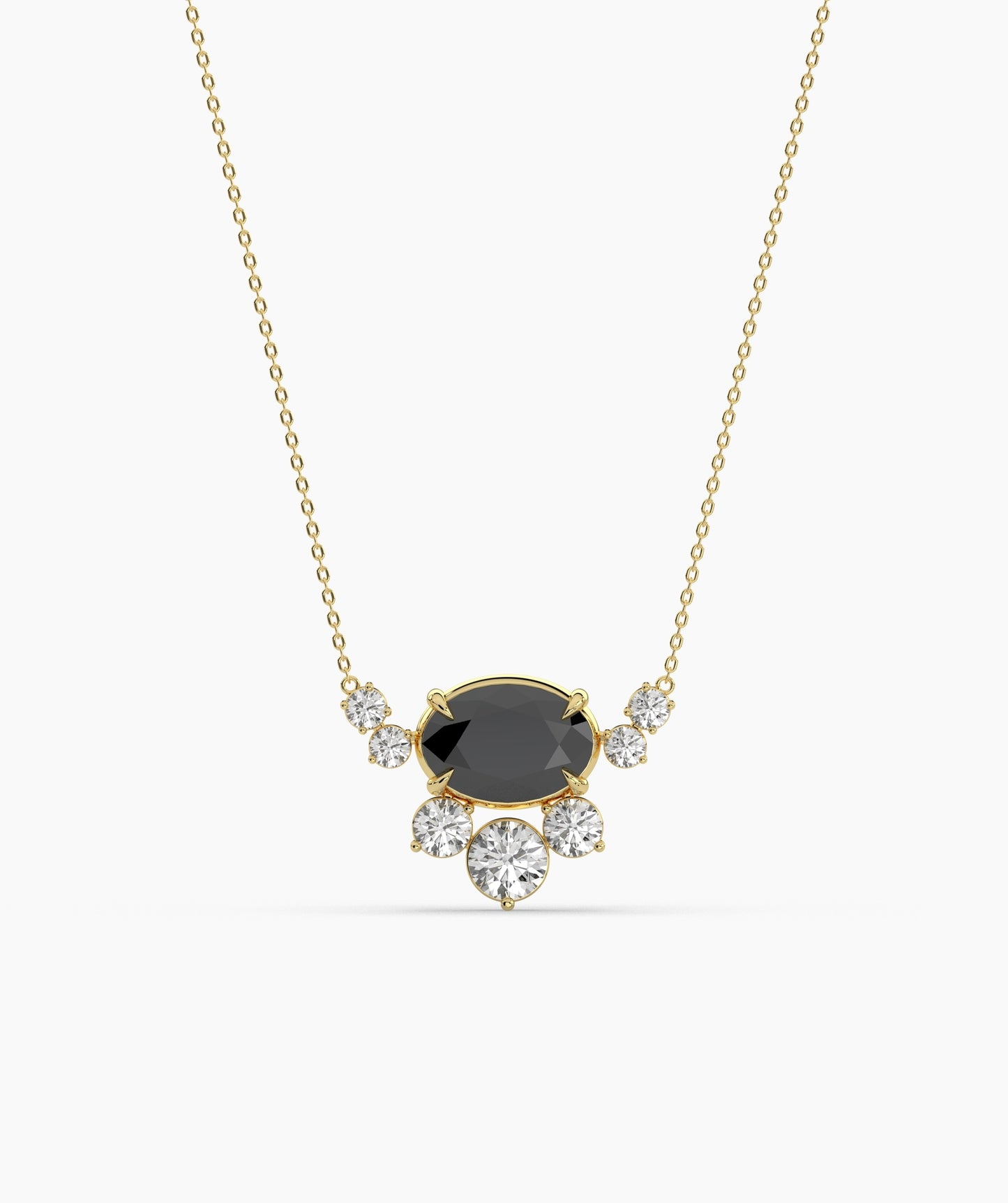 Oval Green Gemstone & Diamond Sunburst Pendant Necklace