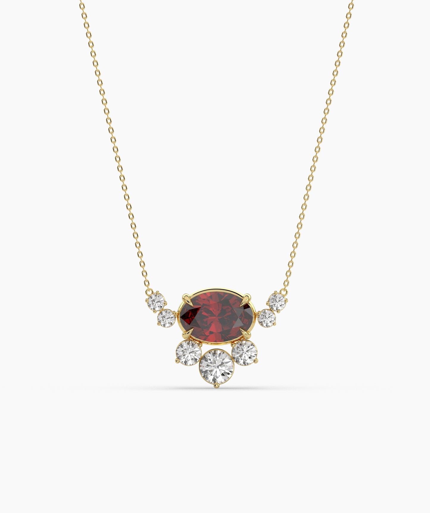 Oval Green Gemstone & Diamond Sunburst Pendant Necklace