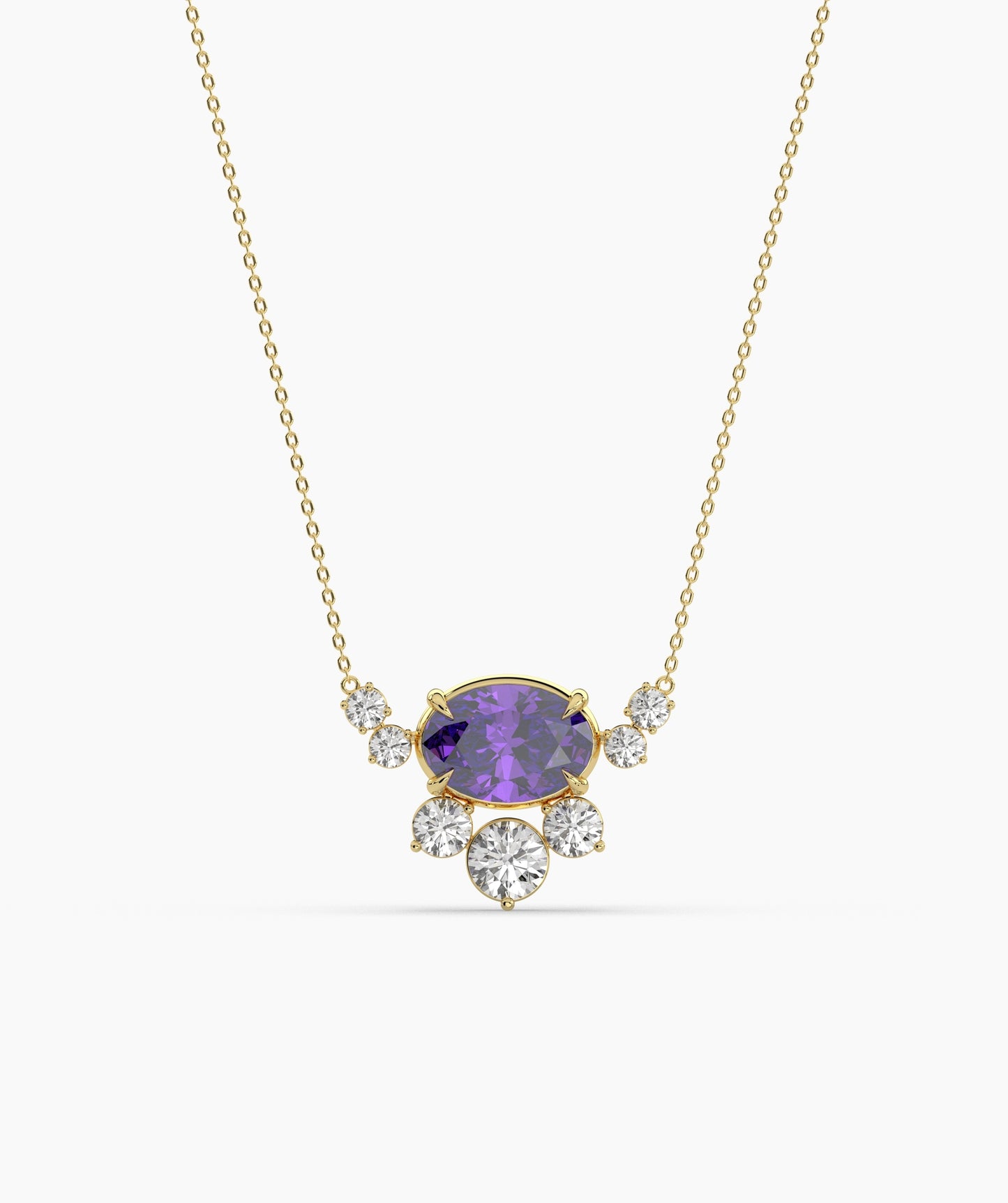 Oval Green Gemstone & Diamond Sunburst Pendant Necklace