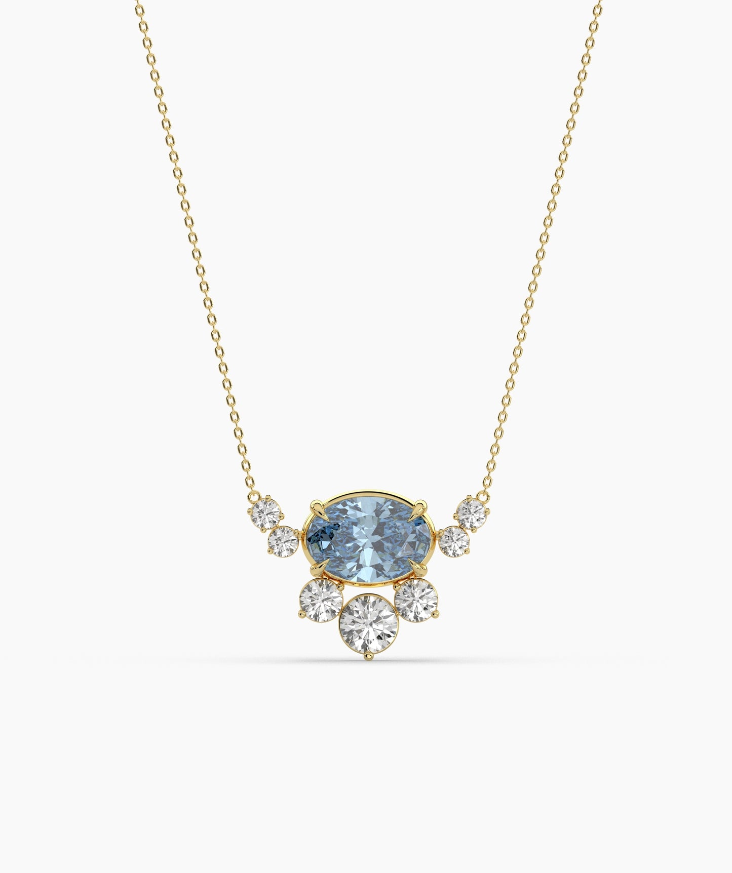 Oval Green Gemstone & Diamond Sunburst Pendant Necklace