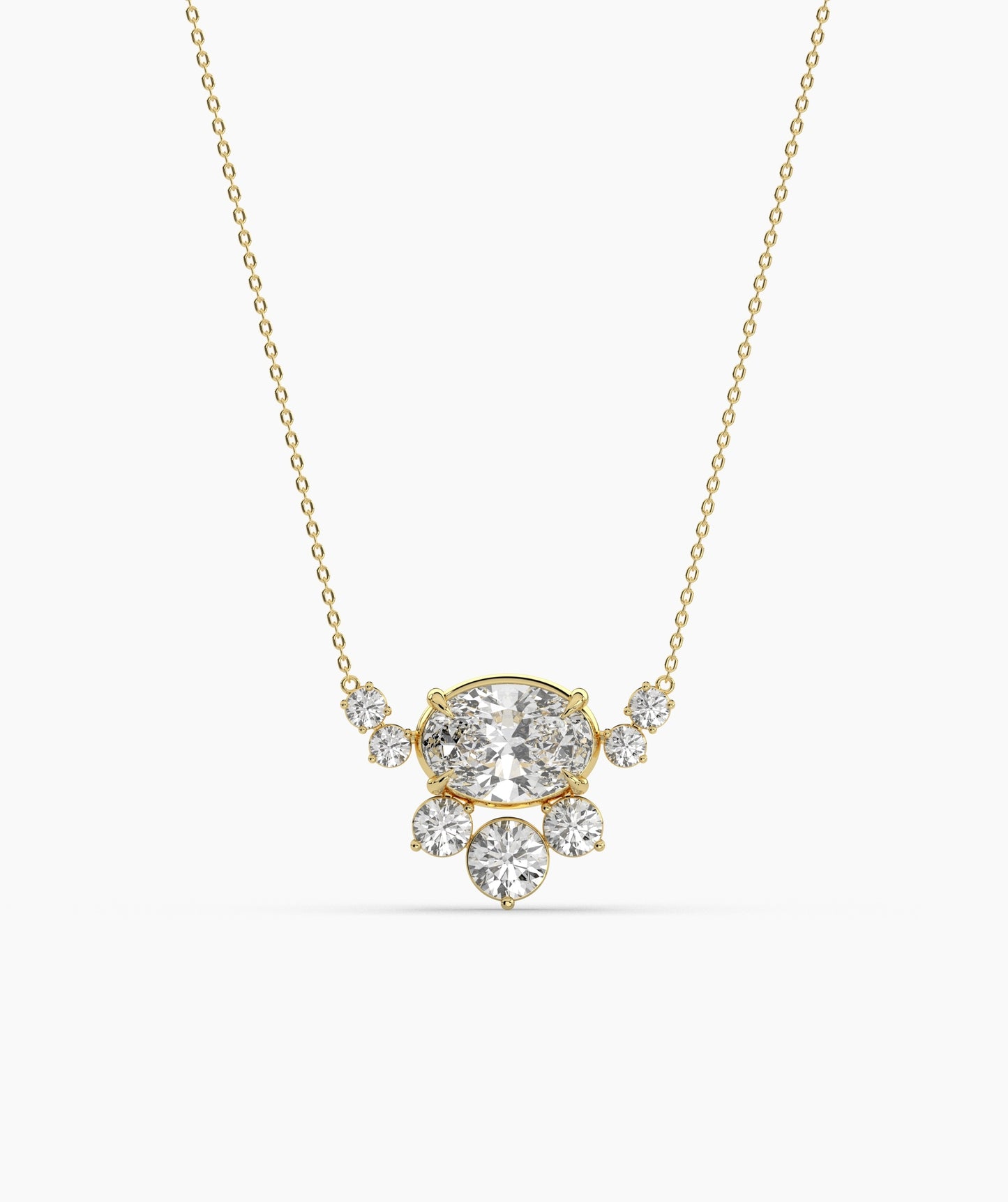 Oval Green Gemstone & Diamond Sunburst Pendant Necklace