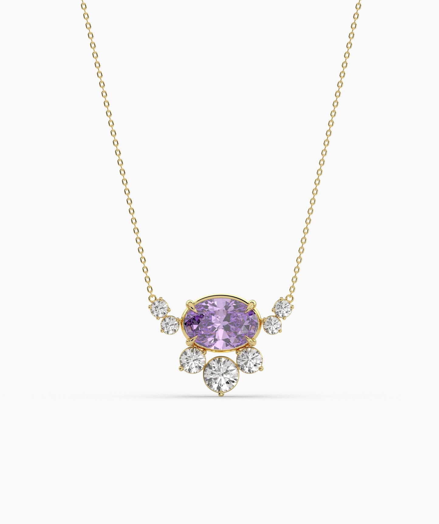 Oval Green Gemstone & Diamond Sunburst Pendant Necklace