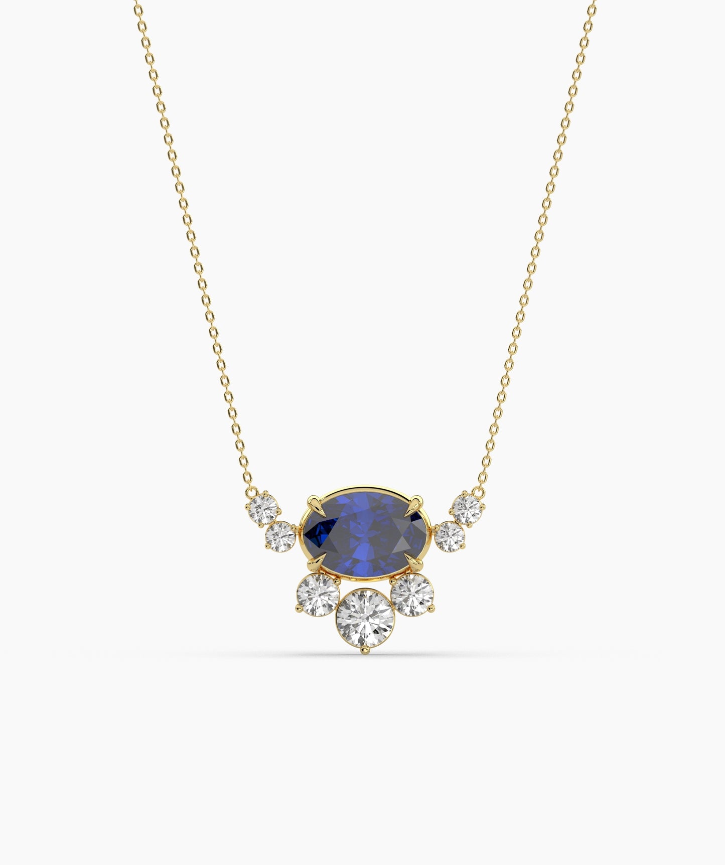 Oval Green Gemstone & Diamond Sunburst Pendant Necklace