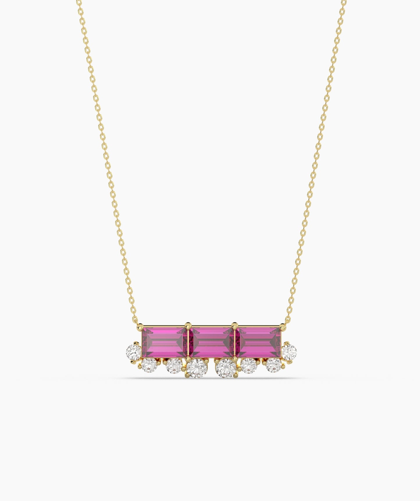 Baguette Ruby & Diamond Fringe Bar Necklace