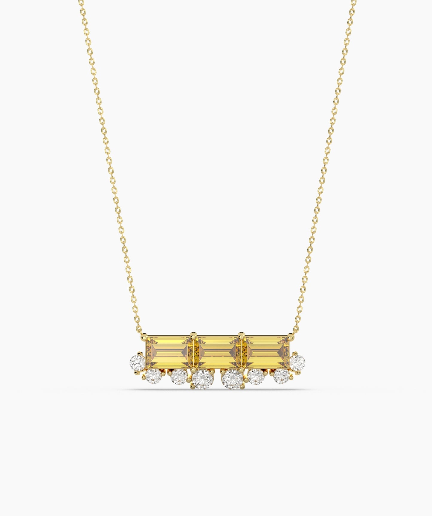 Baguette Ruby & Diamond Fringe Bar Necklace
