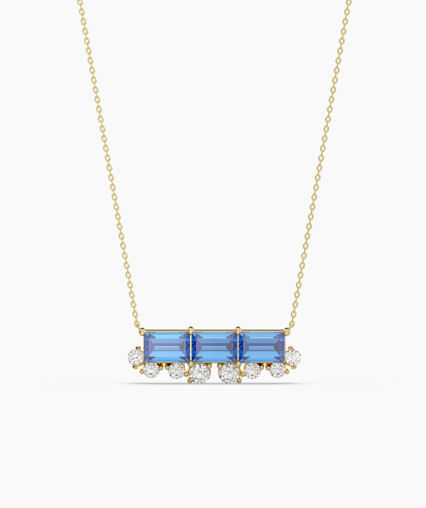 Baguette Ruby & Diamond Fringe Bar Necklace