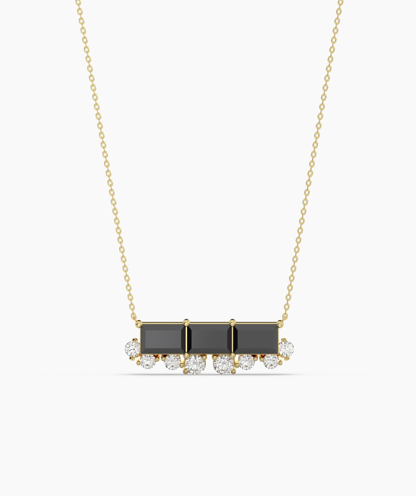 Baguette Ruby & Diamond Fringe Bar Necklace