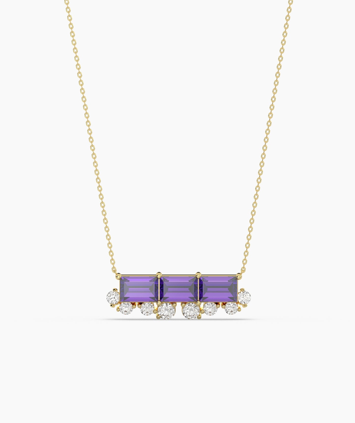 Baguette Ruby & Diamond Fringe Bar Necklace