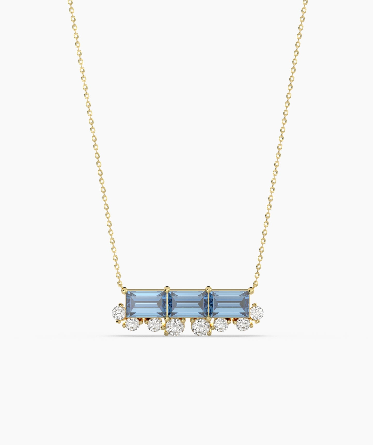 Baguette Ruby & Diamond Fringe Bar Necklace