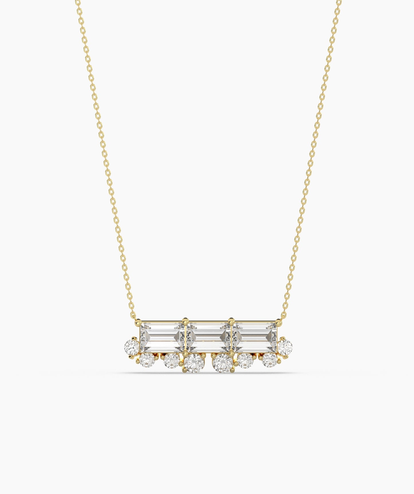 Baguette Ruby & Diamond Fringe Bar Necklace