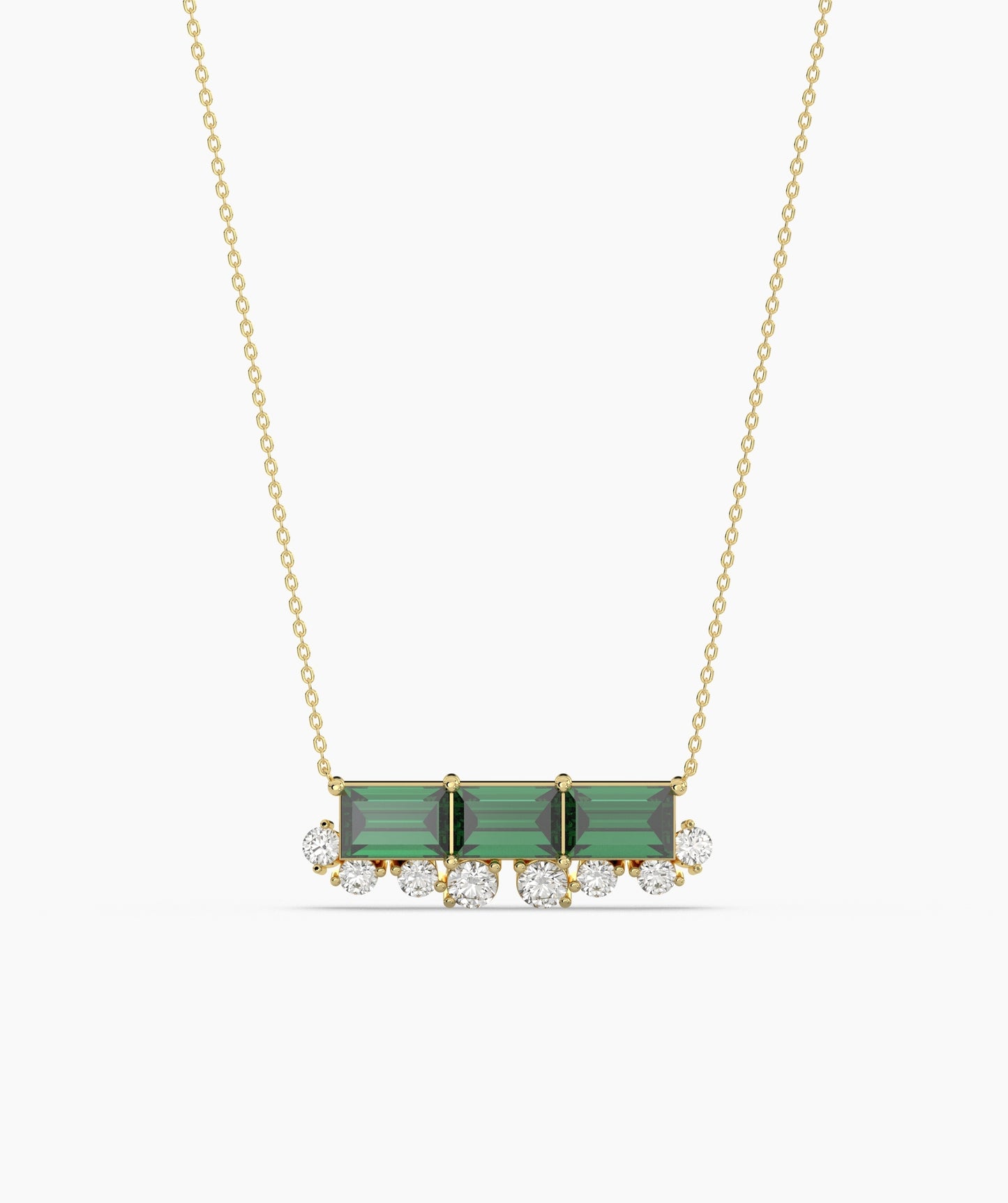 Baguette Ruby & Diamond Fringe Bar Necklace