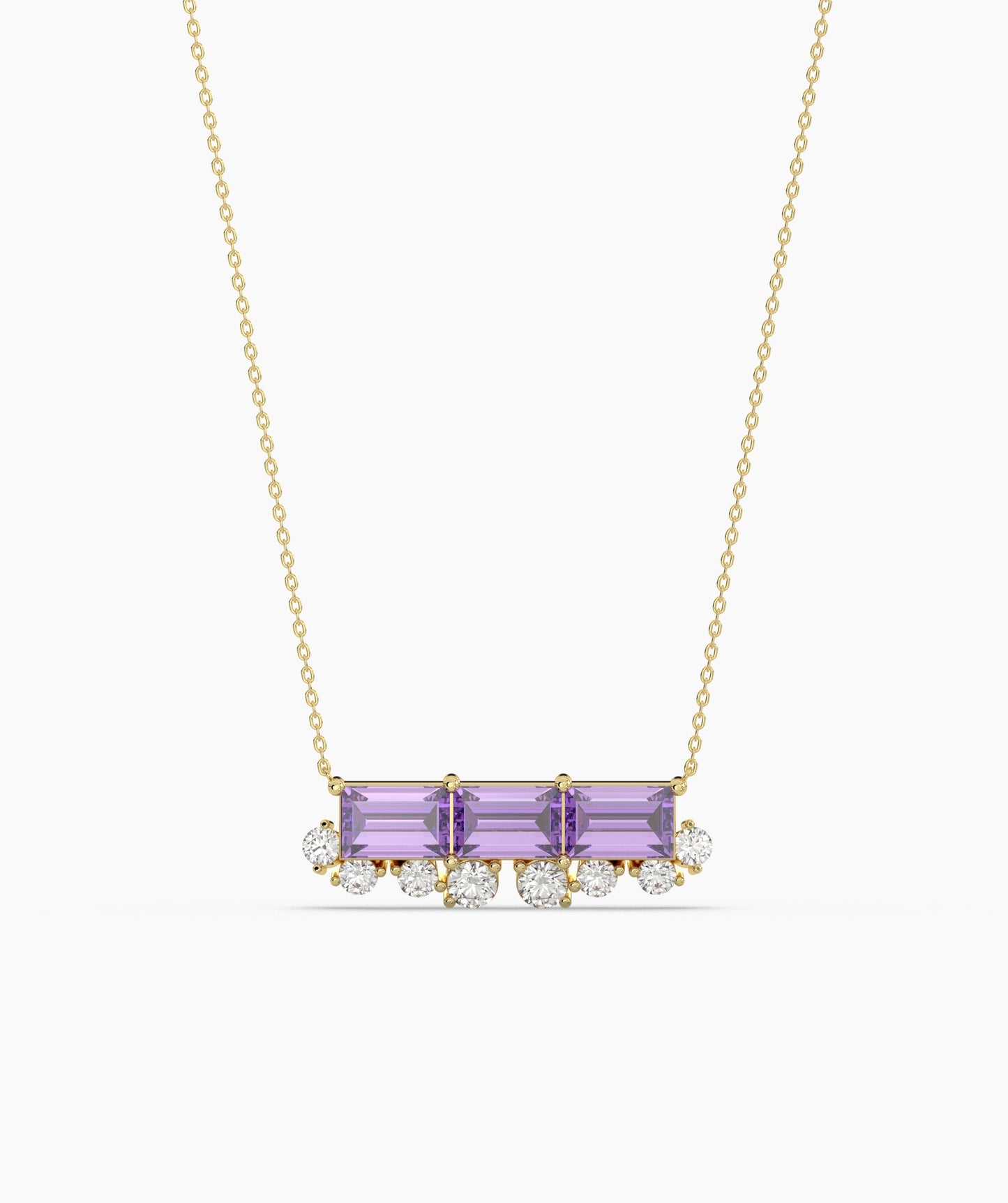 Baguette Ruby & Diamond Fringe Bar Necklace