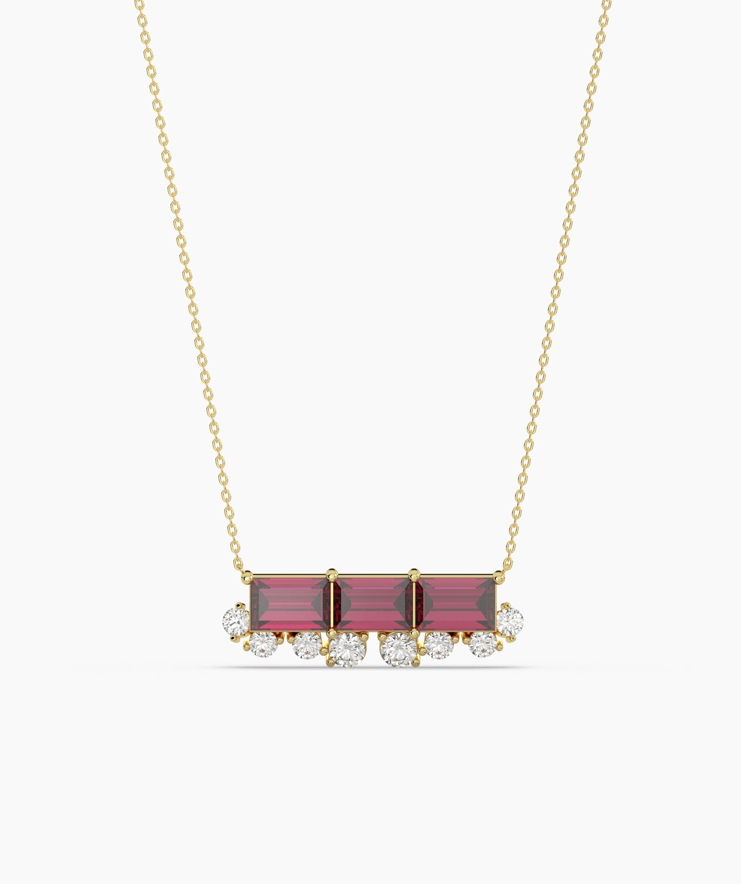 Baguette Ruby & Diamond Fringe Bar Necklace