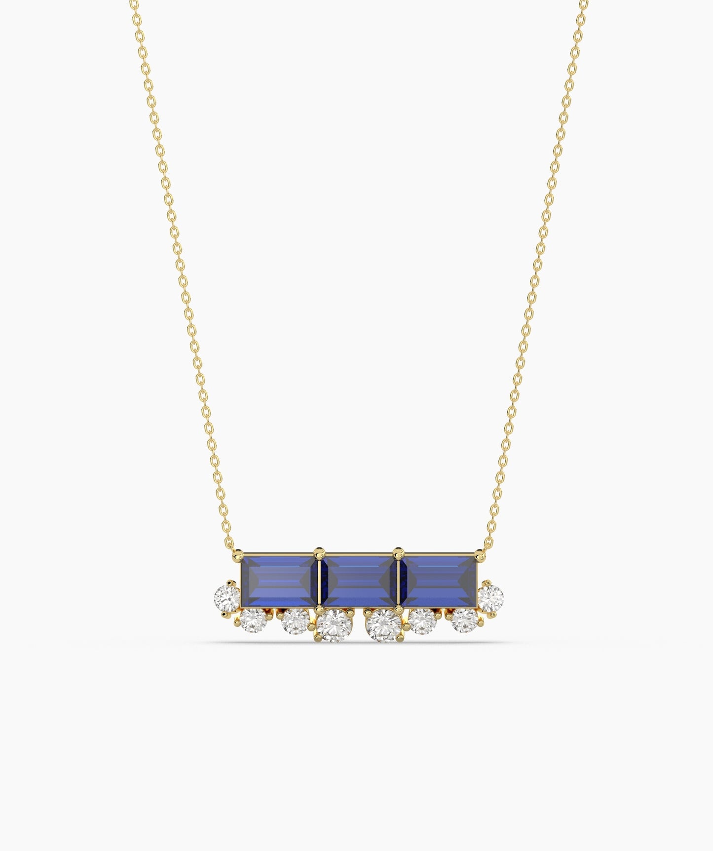 Baguette Ruby & Diamond Fringe Bar Necklace