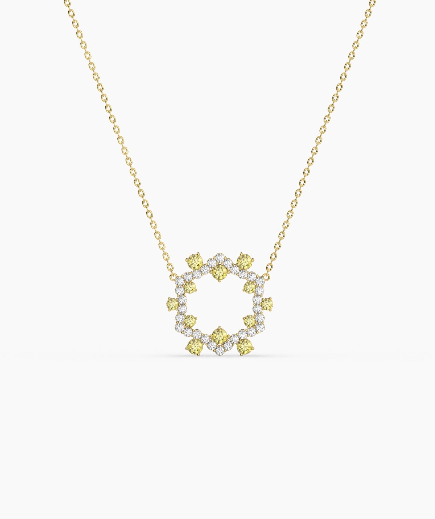 Green Gemstone & Diamond Open Circle Necklace