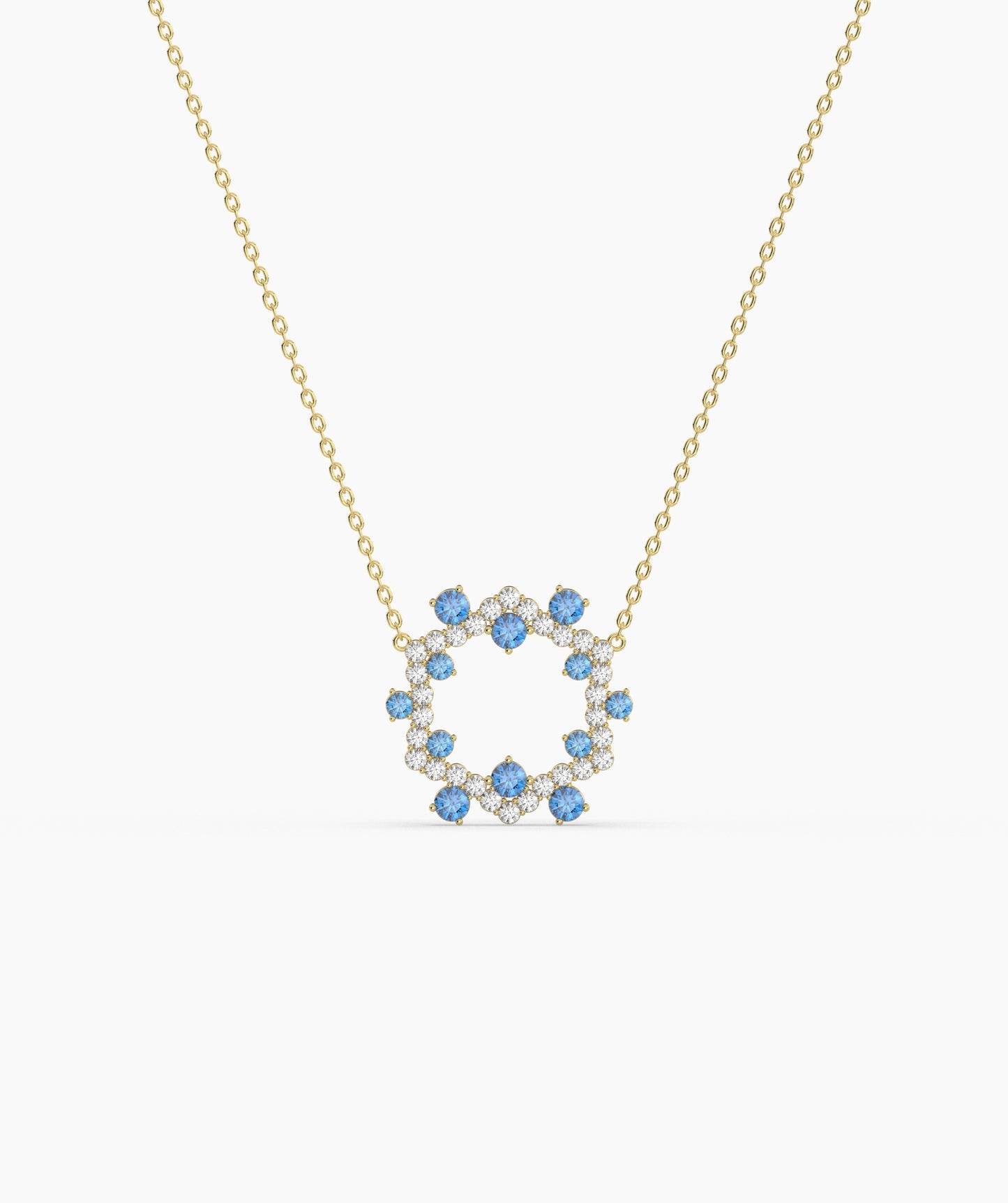 Green Gemstone & Diamond Open Circle Necklace
