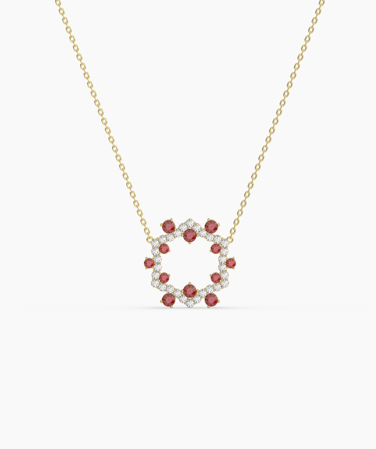 Green Gemstone & Diamond Open Circle Necklace