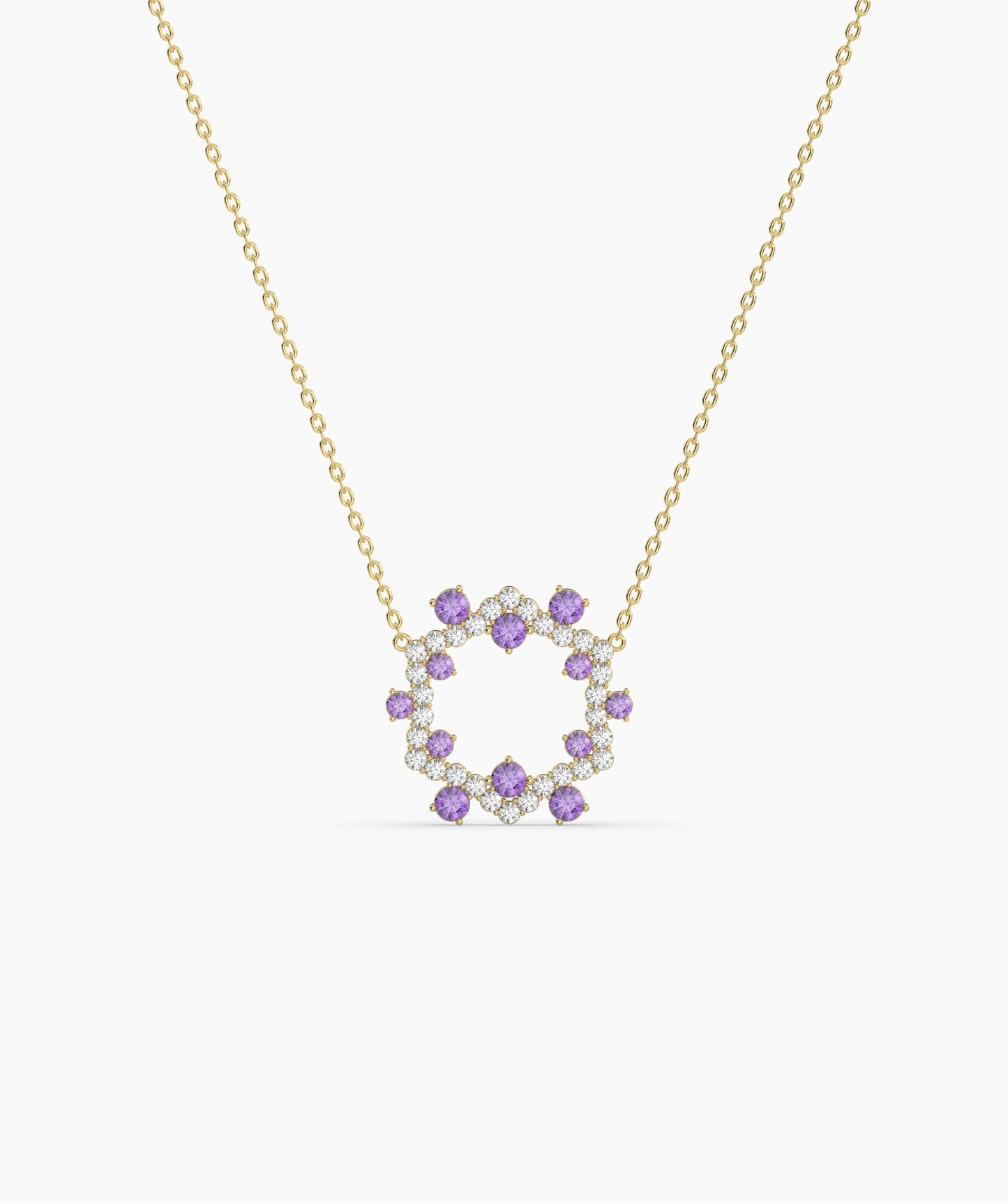 Green Gemstone & Diamond Open Circle Necklace
