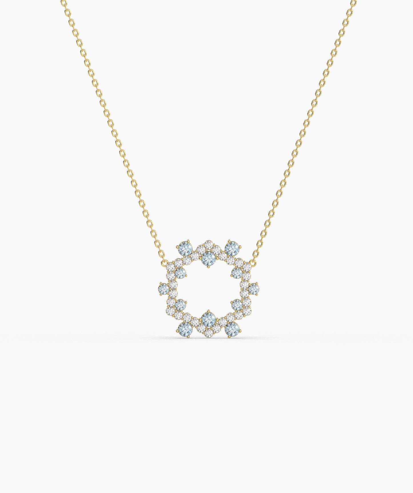 Green Gemstone & Diamond Open Circle Necklace
