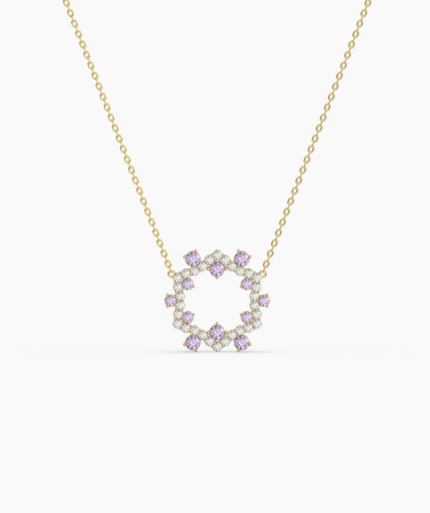 Green Gemstone & Diamond Open Circle Necklace