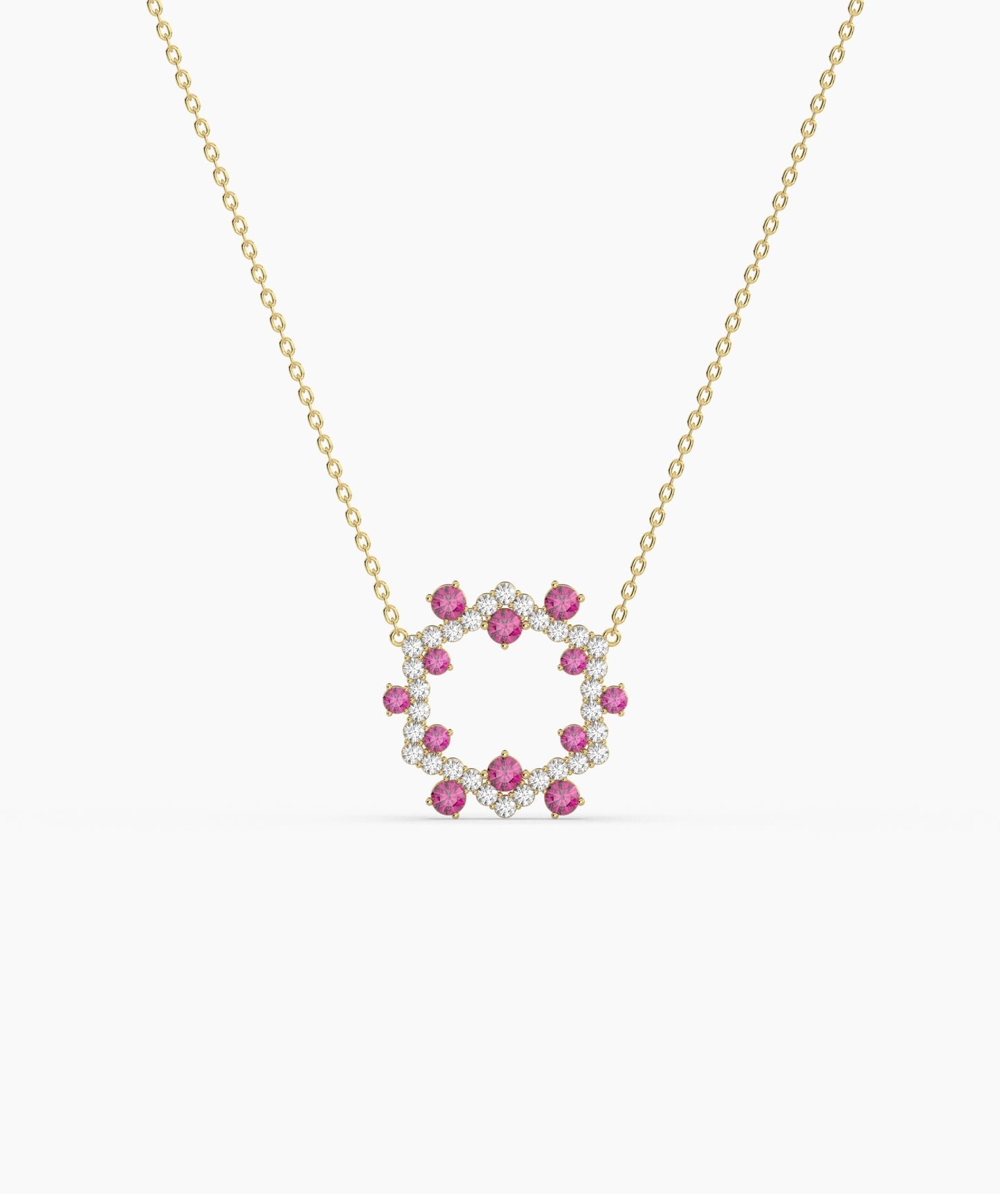 Green Gemstone & Diamond Open Circle Necklace