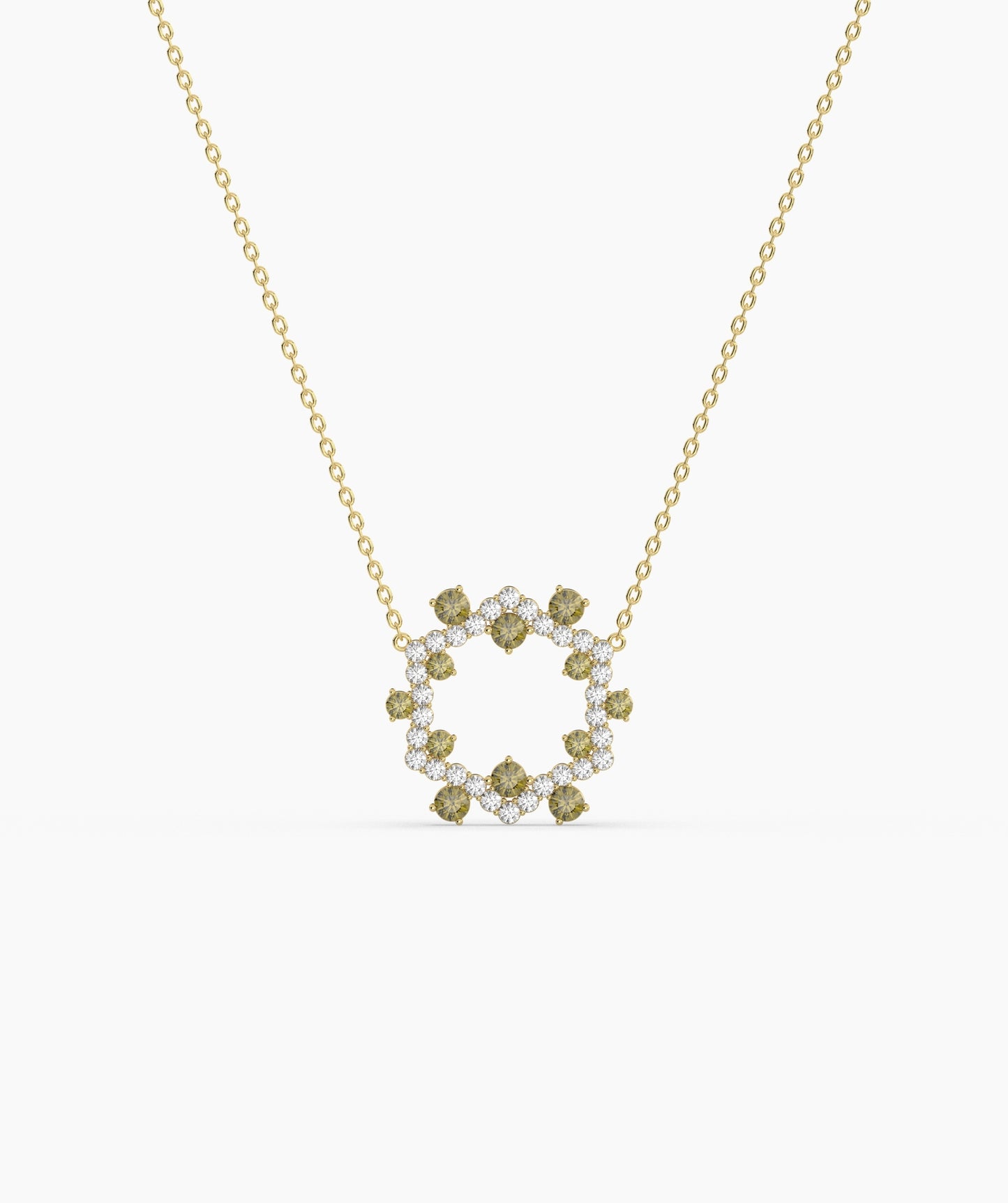 Green Gemstone & Diamond Open Circle Necklace