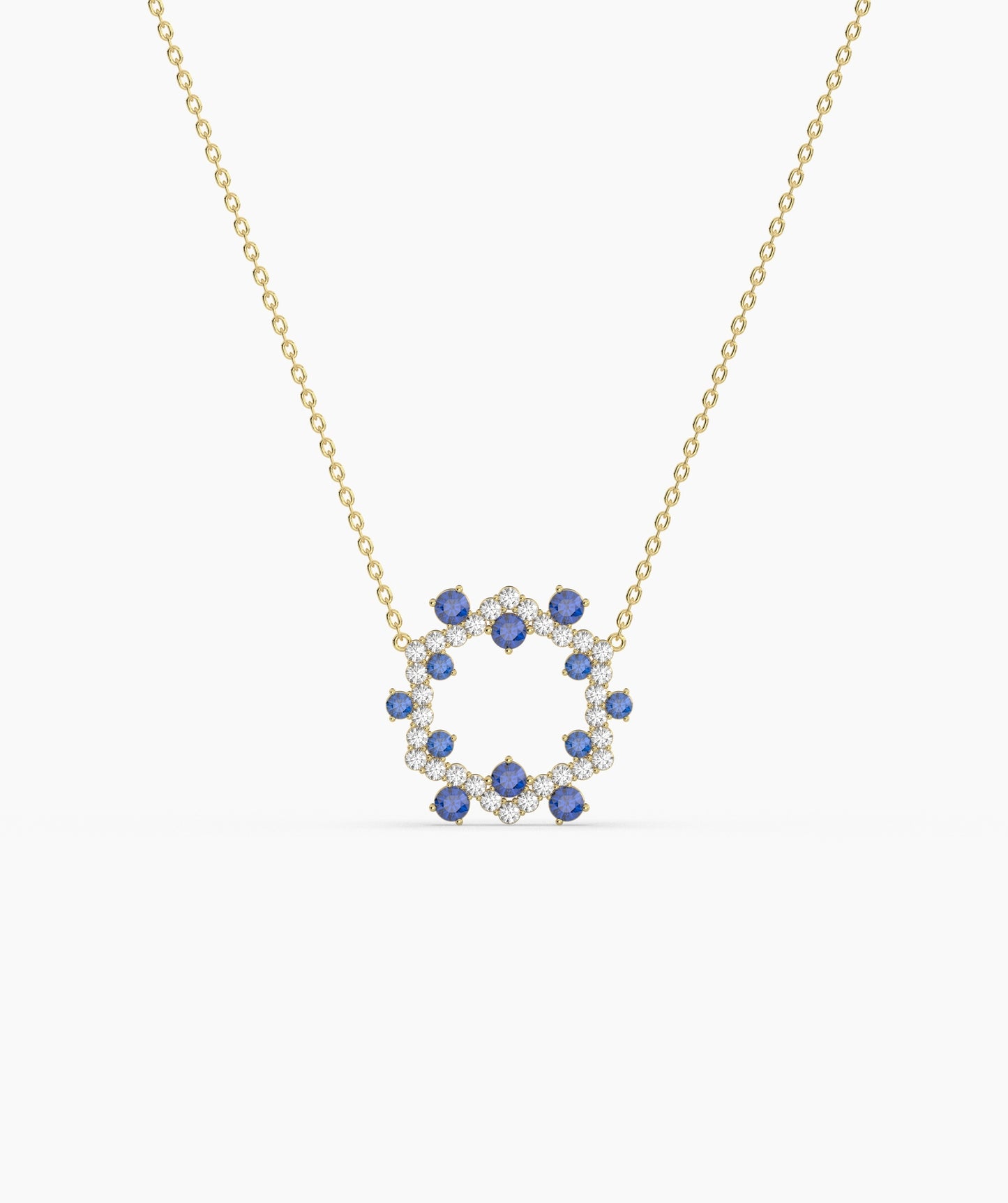 Green Gemstone & Diamond Open Circle Necklace