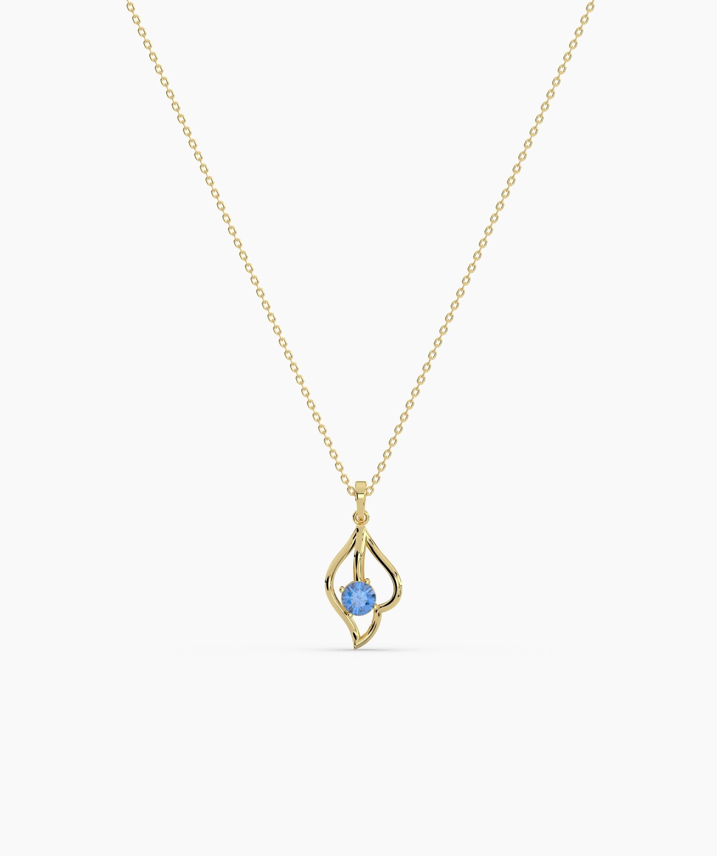 Red Solitaire Open Lotus Bud Necklace in 14K Gold