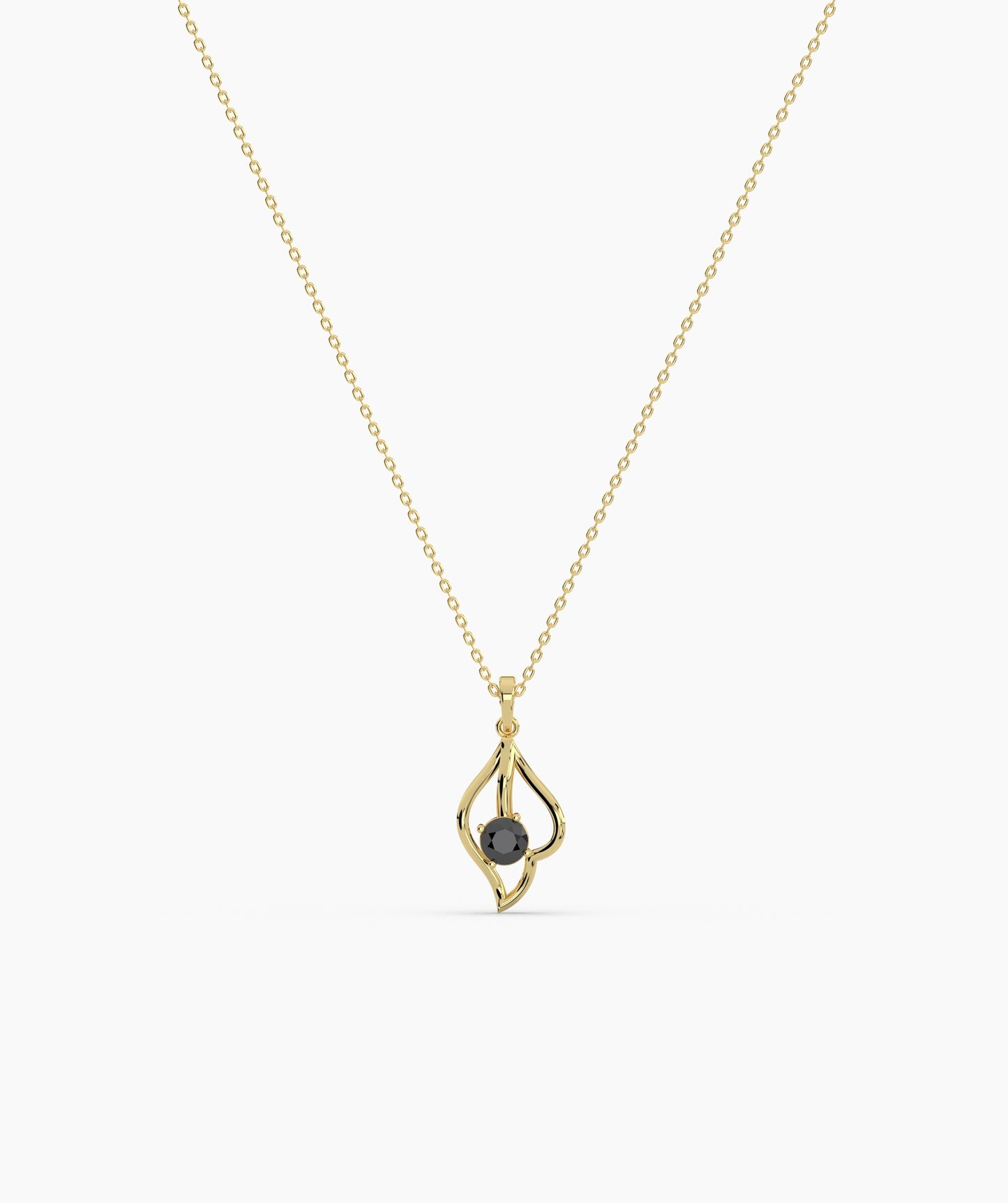 Red Solitaire Open Lotus Bud Necklace in 14K Gold