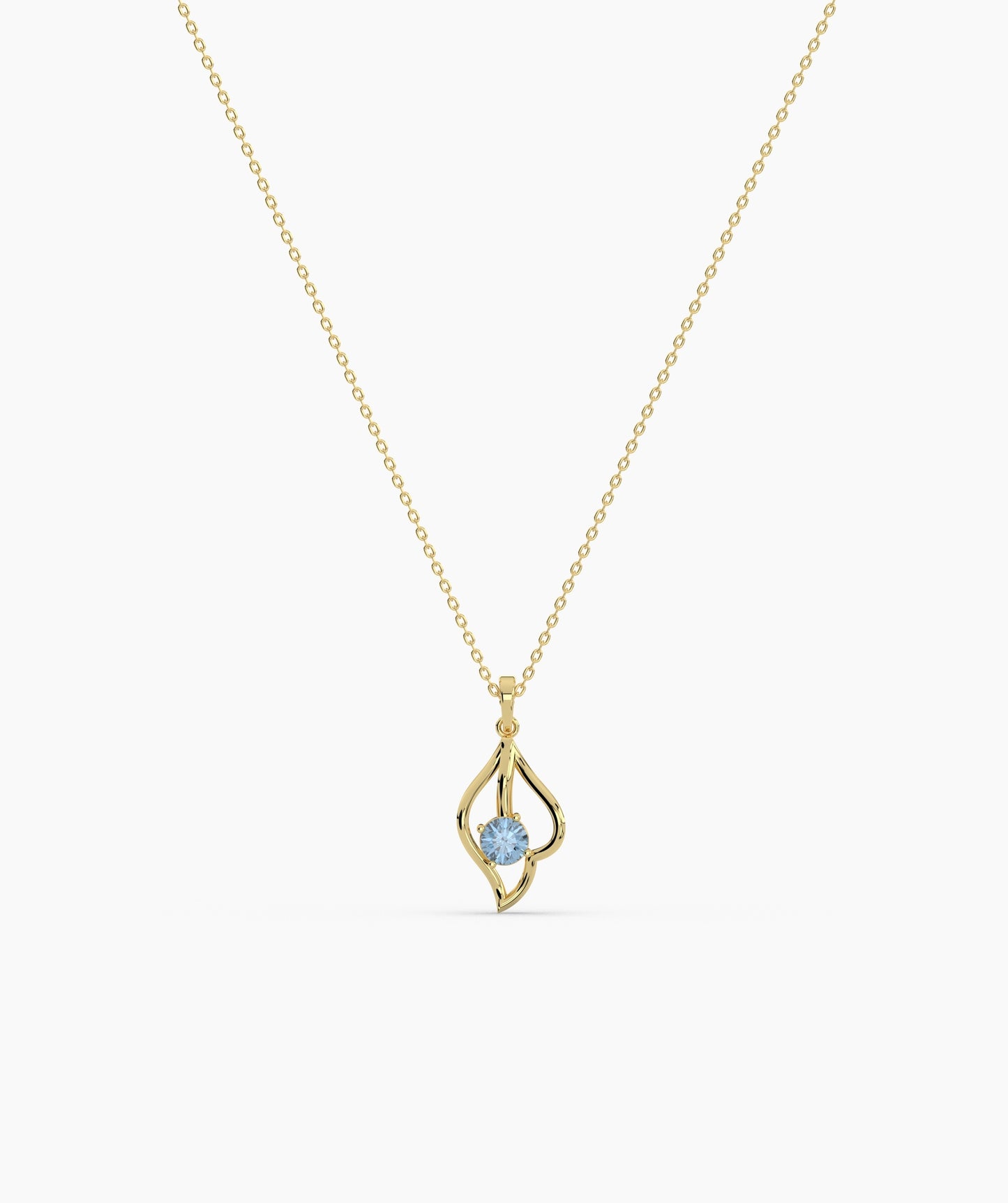Red Solitaire Open Lotus Bud Necklace in 14K Gold