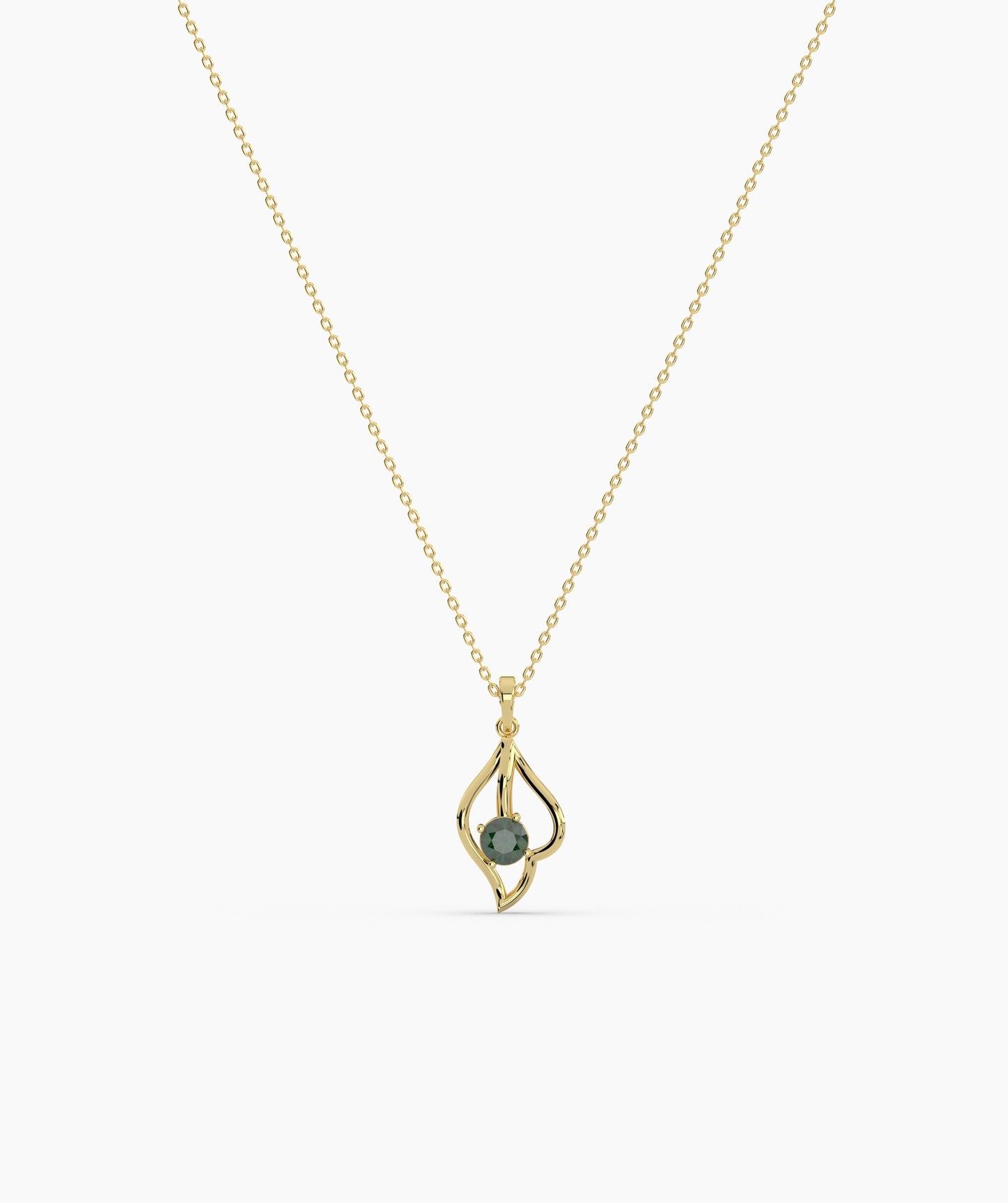 Red Solitaire Open Lotus Bud Necklace in 14K Gold