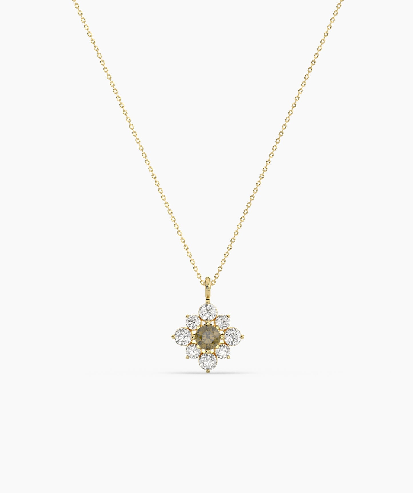 Green Diamond Vintage Halo Cluster Necklace