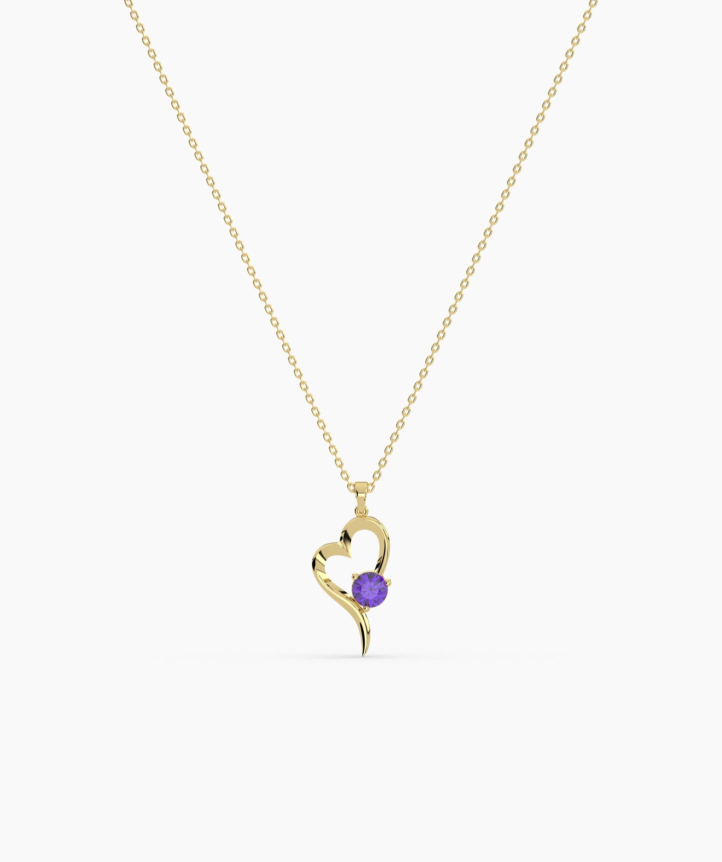 Birthstone Solitaire Open Heart Necklace