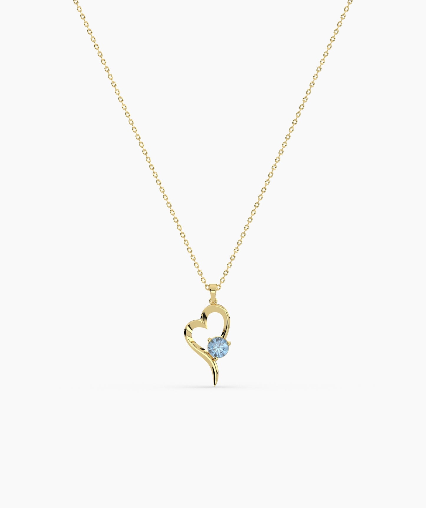 Birthstone Solitaire Open Heart Necklace