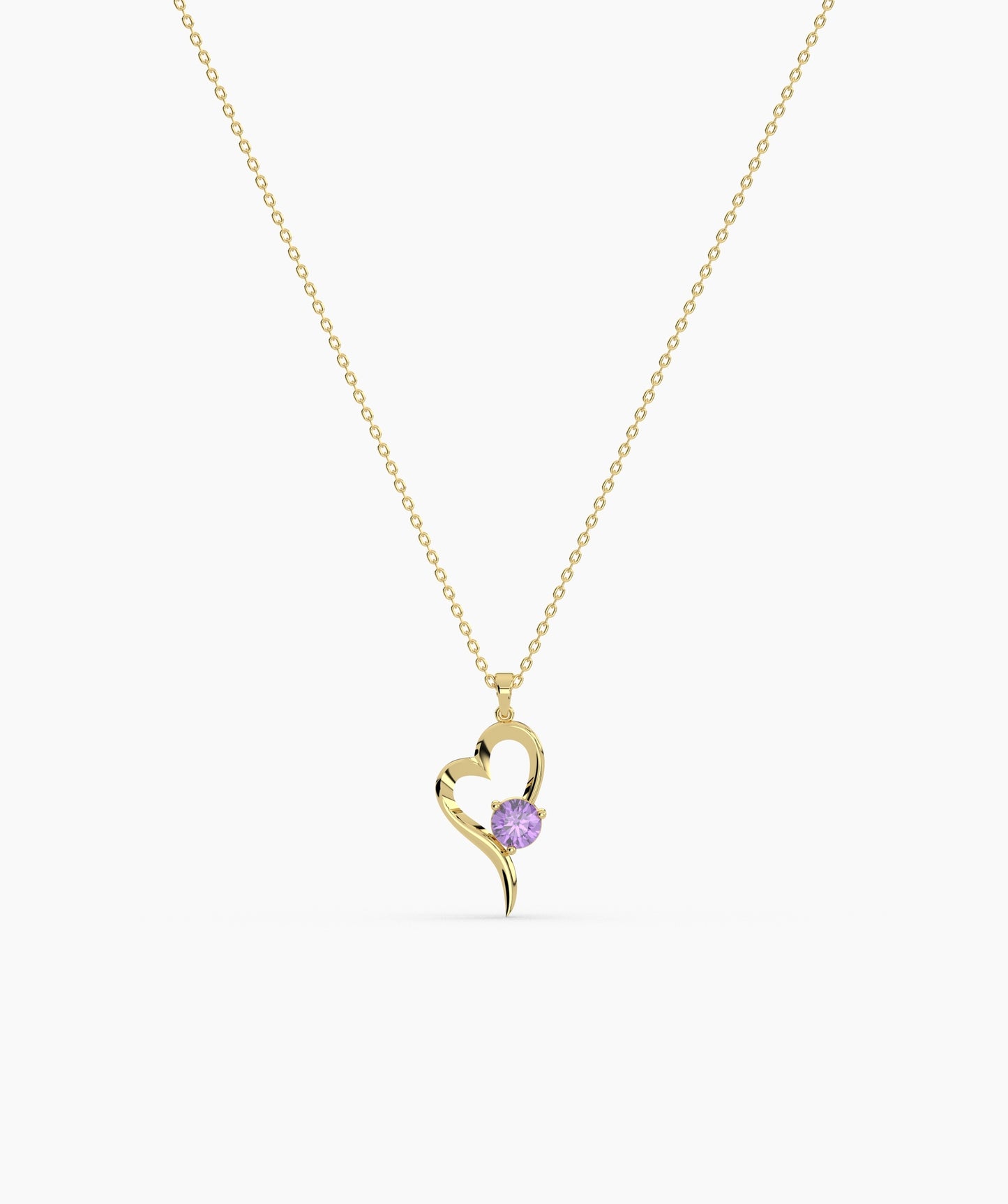 Birthstone Solitaire Open Heart Necklace