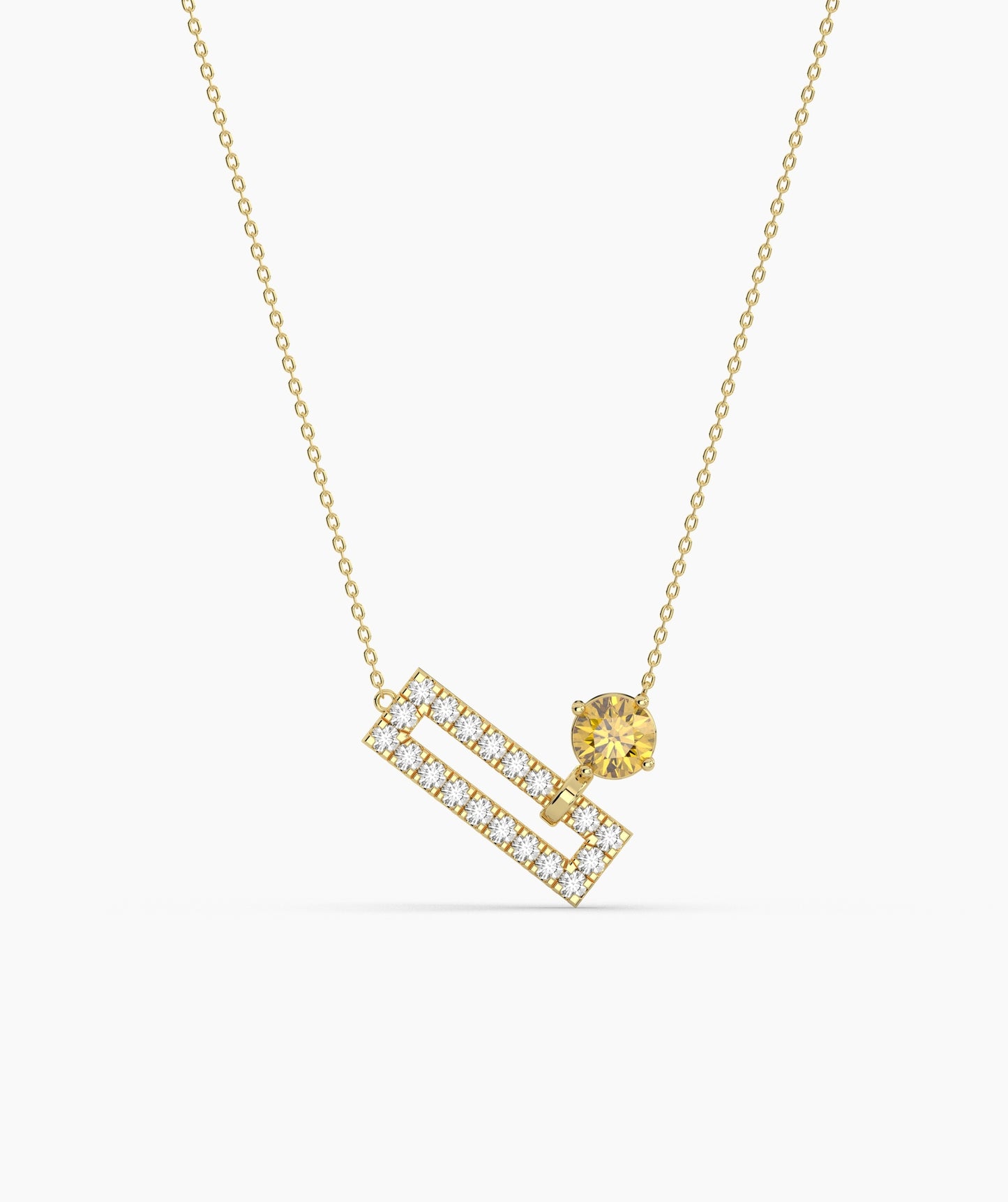 Open Rectangle Pavé Diamond Bar with Round Green Birthstone Necklace