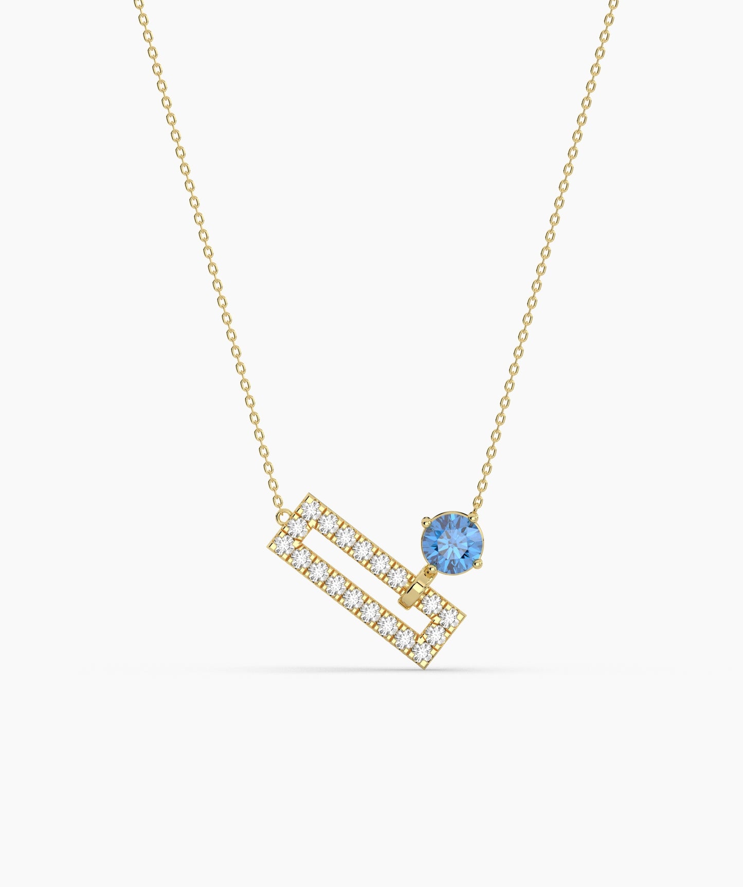 Open Rectangle Pavé Diamond Bar with Round Green Birthstone Necklace
