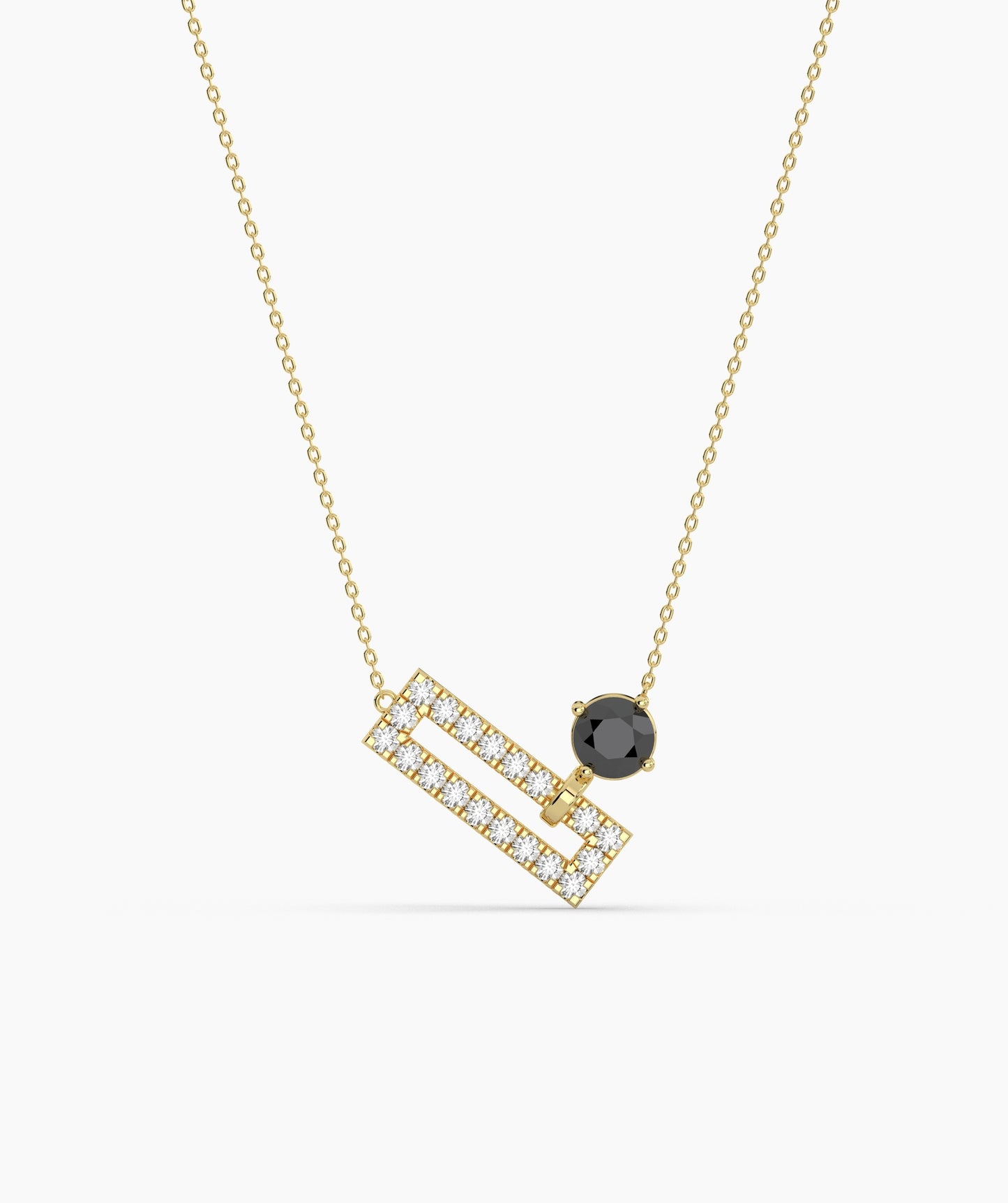 Open Rectangle Pavé Diamond Bar with Round Green Birthstone Necklace