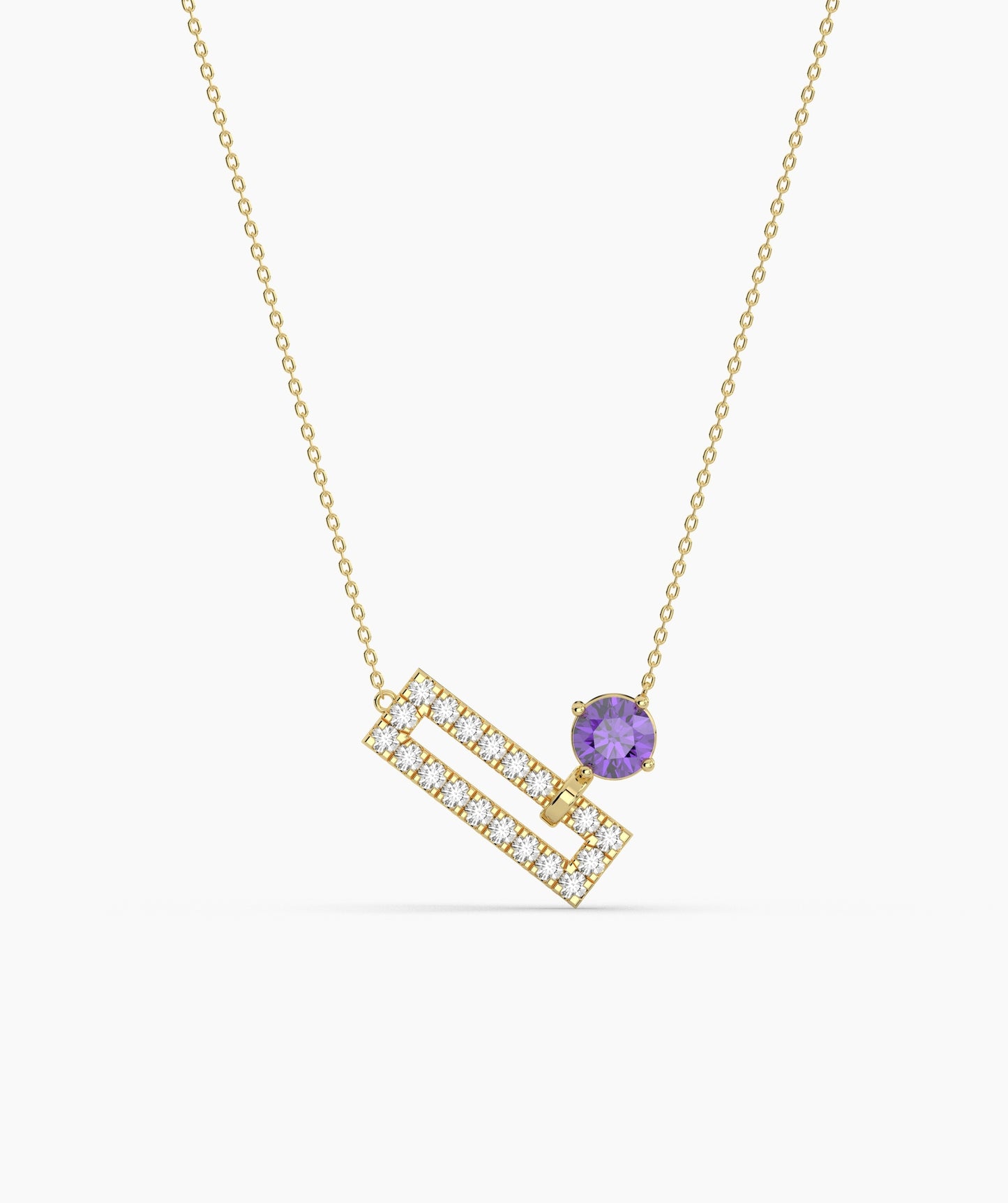 Open Rectangle Pavé Diamond Bar with Round Green Birthstone Necklace