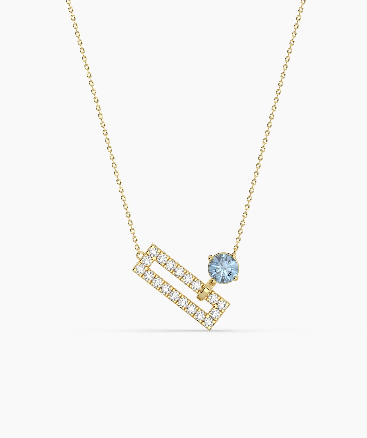 Open Rectangle Pavé Diamond Bar with Round Green Birthstone Necklace