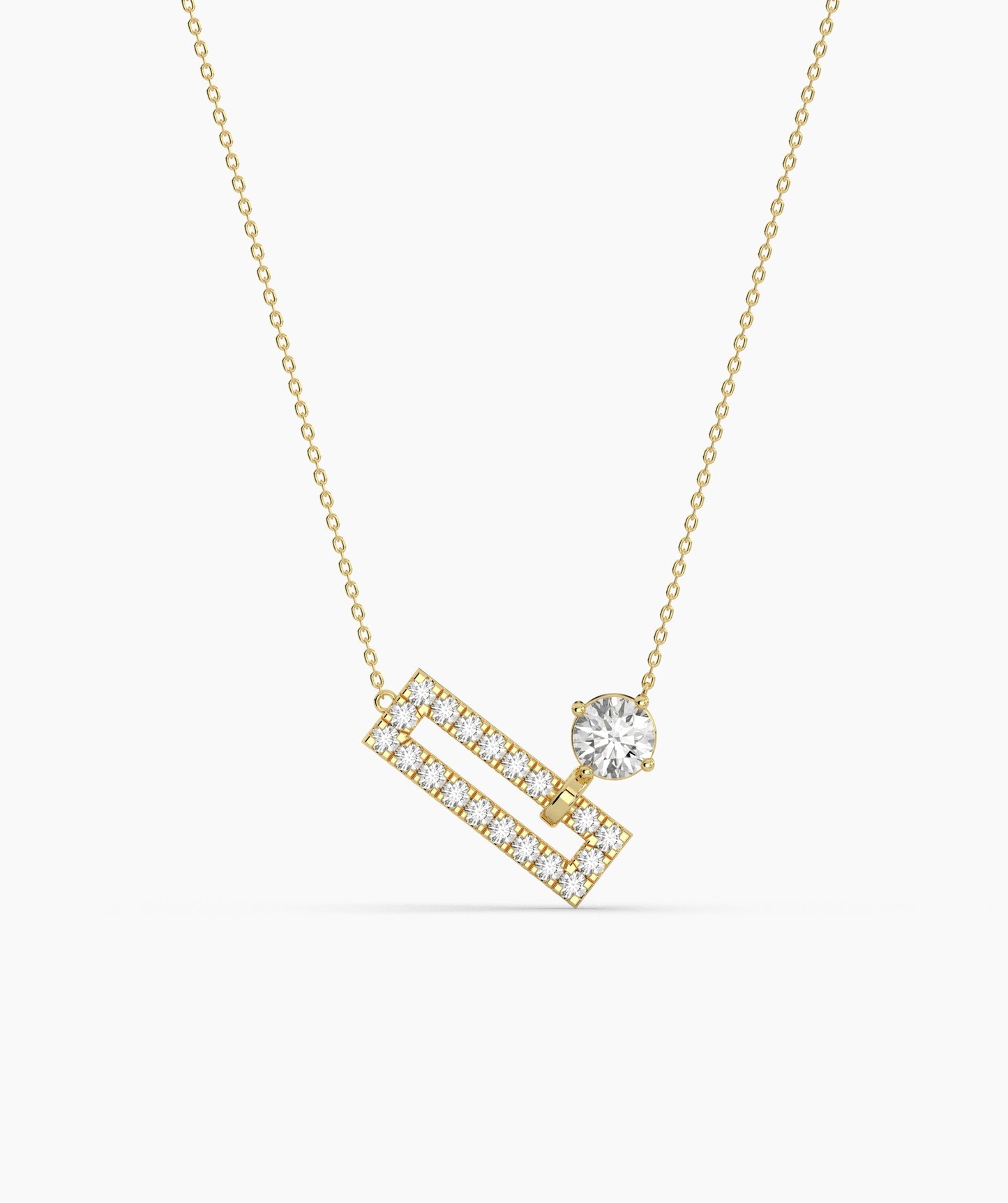 Open Rectangle Pavé Diamond Bar with Round Green Birthstone Necklace