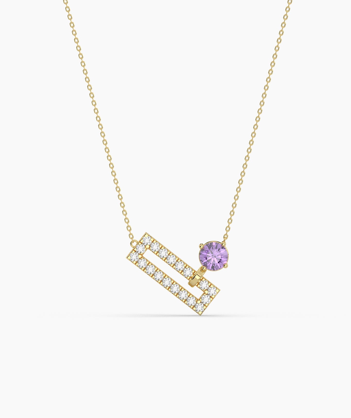 Open Rectangle Pavé Diamond Bar with Round Green Birthstone Necklace