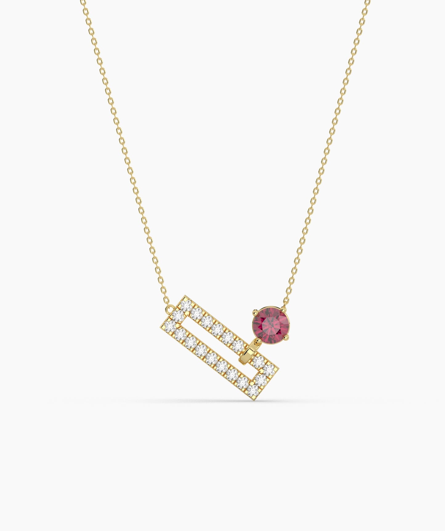 Open Rectangle Pavé Diamond Bar with Round Green Birthstone Necklace
