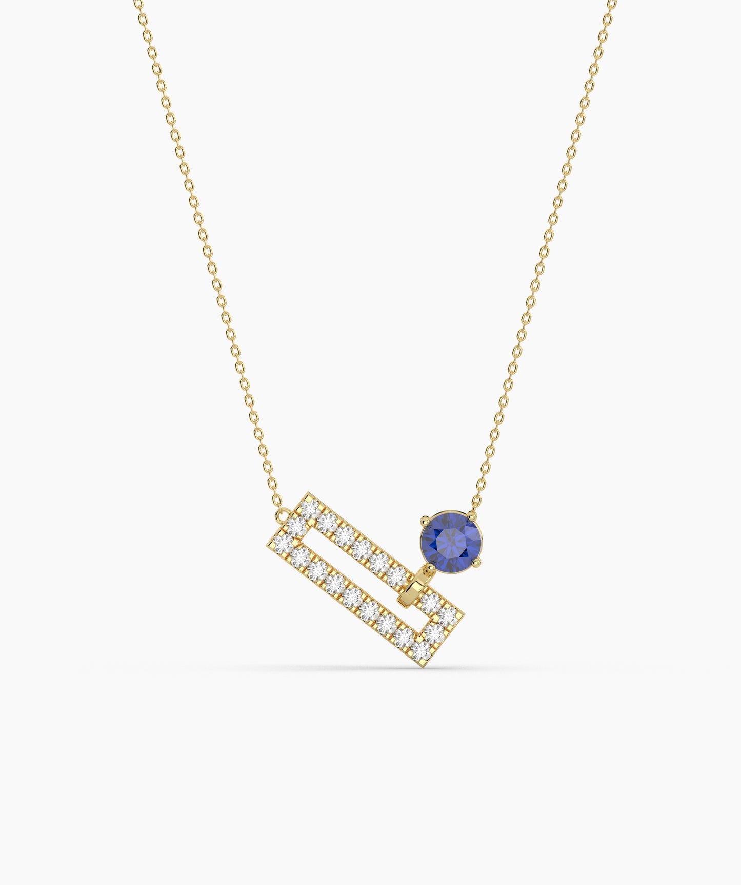 Open Rectangle Pavé Diamond Bar with Round Green Birthstone Necklace