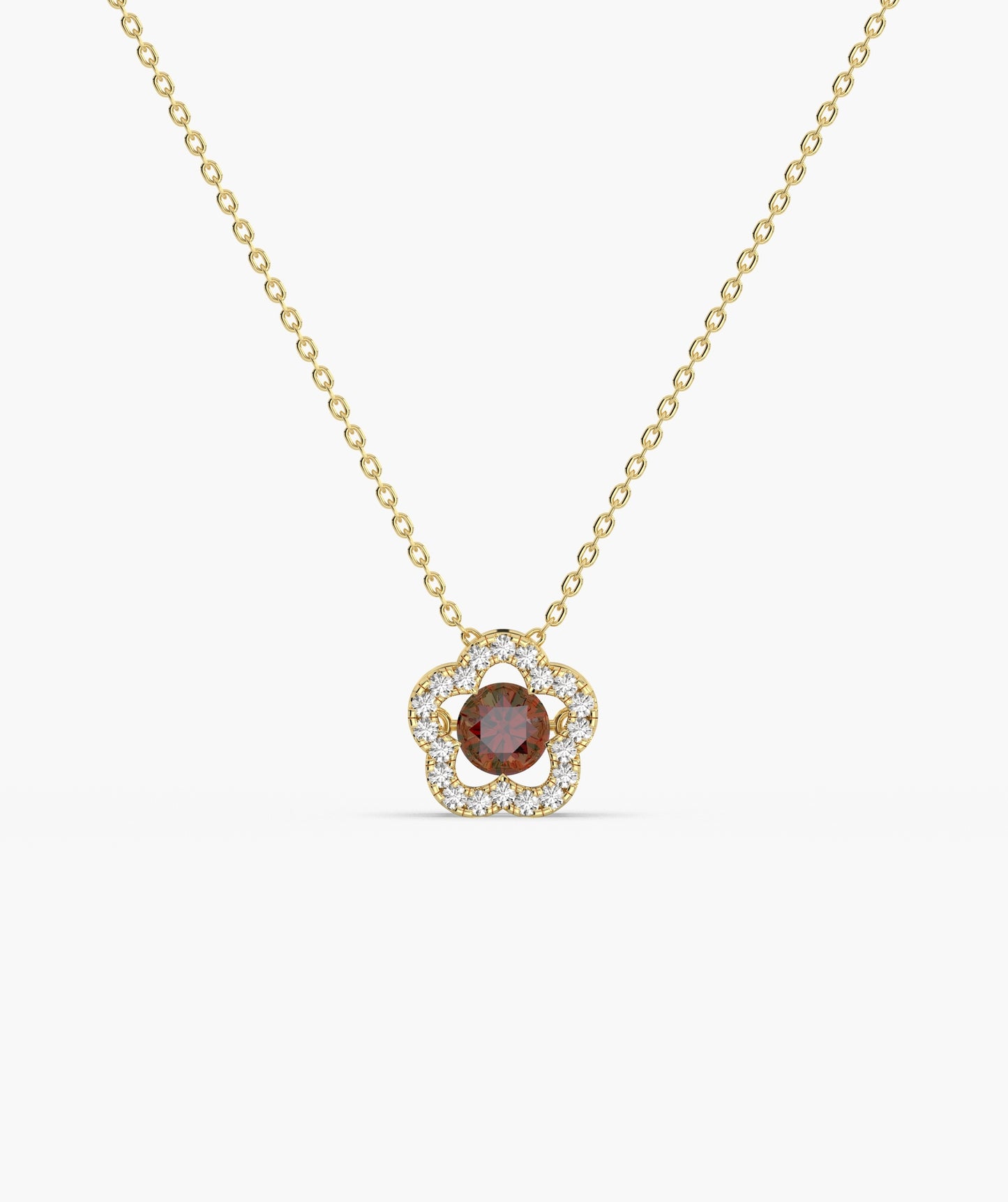 14K Gold Emerald & Diamond Clover Halo Necklace